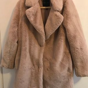 Pink, faux fur coat